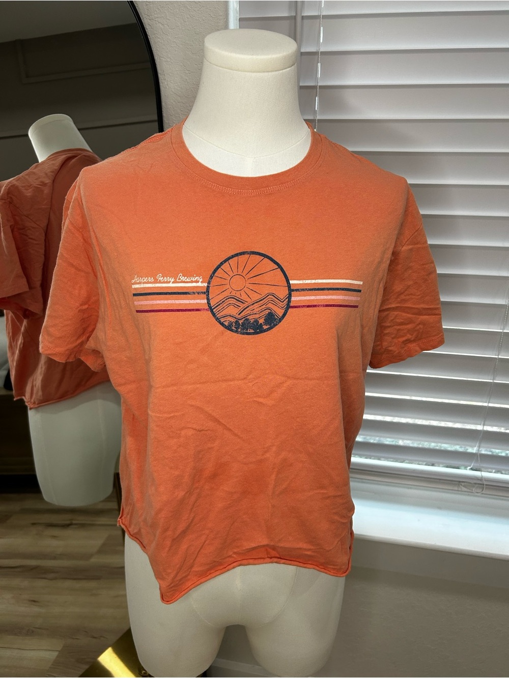 League Coral Orange Short Sleeve Tee with Sunset Graphic